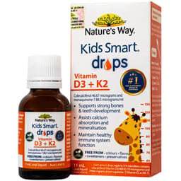 SIRO HỖ TRỢ HẤP THU CANXI, GIÚP XƯƠNG RĂNG CHẮC KHỎE NATURE'S WAY KIDS SMART DROPS VITAMIN D3+K2 11ML