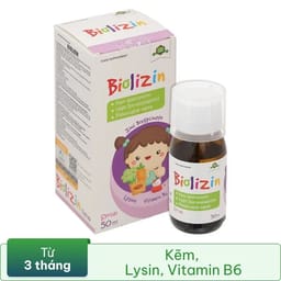 SIRO BỔ SUNG KẼM, LYSINE VÀ VITAMIN B6 CHO TRẺ BIOLIZIN 50ML
