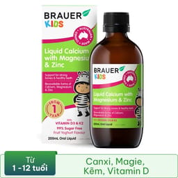 SIRO GIÚP XƯƠNG RĂNG CHẮC KHỎE BRAUER KIDS LIQUID CALCIUM WITH MAGNESIUM AND ZINC 200ML