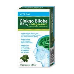 Viên Nén Vitaday Ginkgo Biloba 120 Mg + Magnesium (Hộp 30 viên)