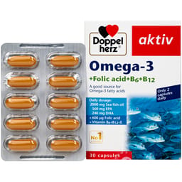 VIÊN UỐNG HỖ TRỢ MẠCH MÁU OMEGA-3 + FOLIC ACID + B6 + B12 DOPPELHERZ 3X10