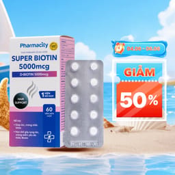 Viên uống Pharmacity Super Biotin 5000mcg hỗ trợ hạn chế gãy rụng tóc, móng mềm (60 viên nén)