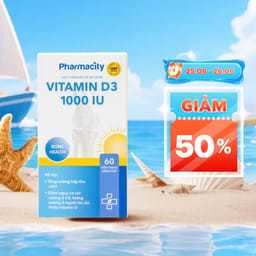 Viên uống Pharmacity Vitamin D3 1000 IU hỗ trợ tăng cường hấp thu Calci (60 viên nang mềm)