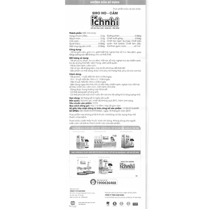 SIRO HO CẢM ÍCH NHI NAM DƯỢC 30 GÓI X 5ML 10