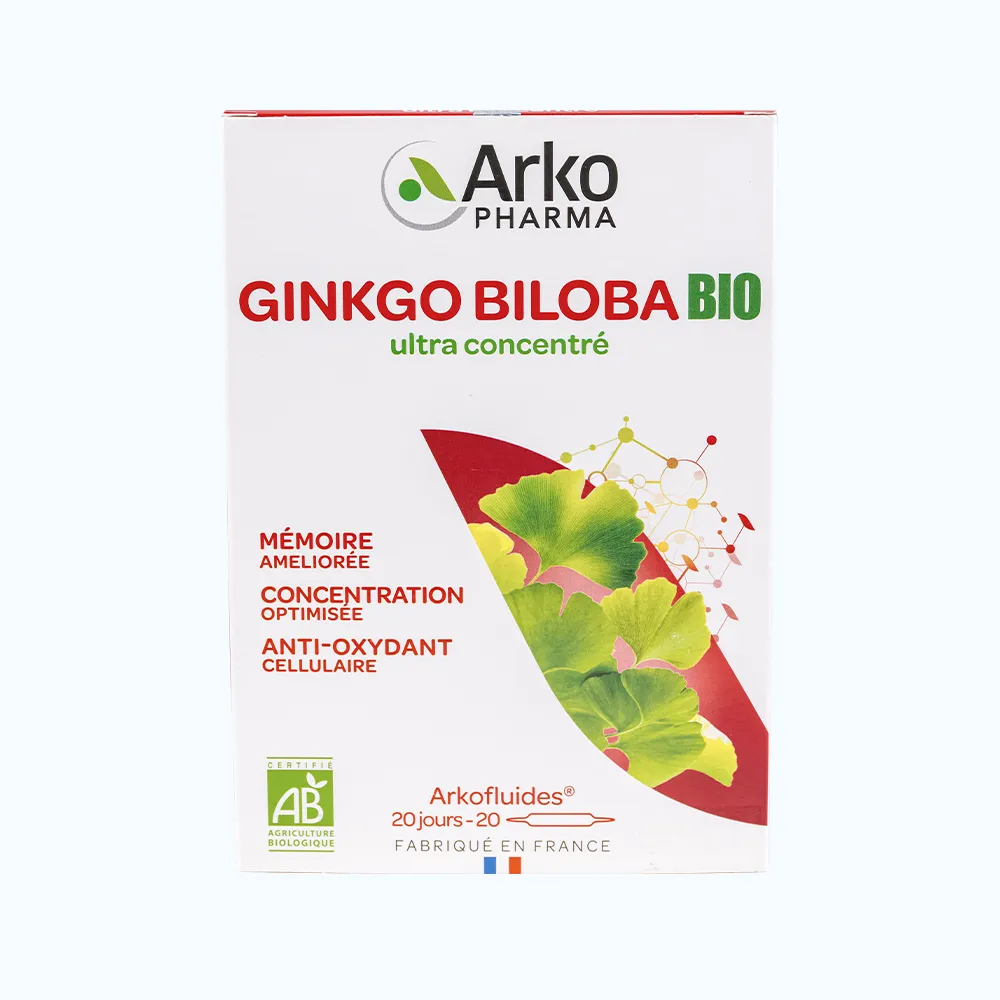 ARKOPHARMA Ginkgo Biloba Bio hỗ trợ tăng cường tuần hoàn máu não, cải thiện trí nhớ (Hộp 20 ống) 2