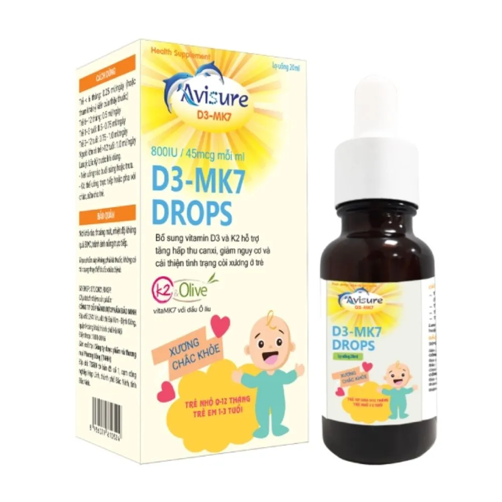 Avisure D3-MK7 K2 & OLIVE DROPS hỗ trợ hấp thu canxi cho bé (Chai 20ml)