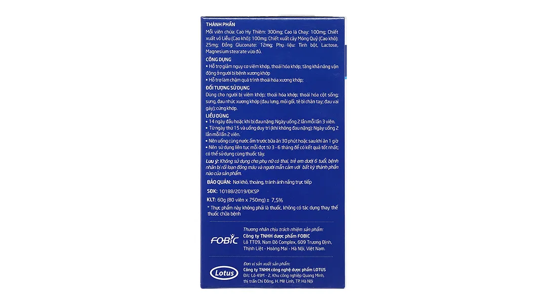 VIÊN UỐNG HỖ TRỢ GIẢM NGUY CƠ VIÊM KHỚP BÁCH NIÊN KIỆN FOBIC 80V 5