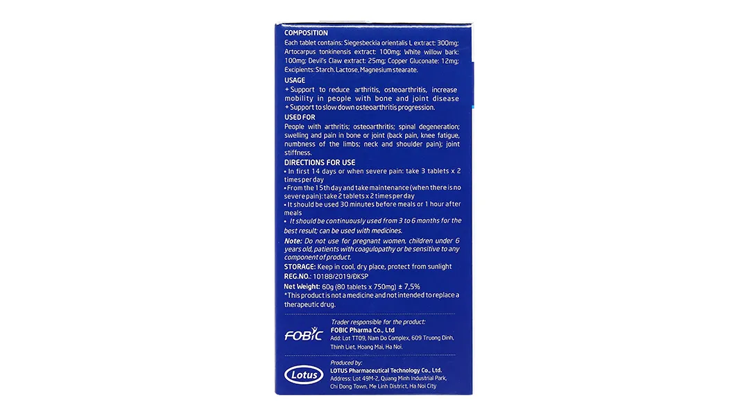 VIÊN UỐNG HỖ TRỢ GIẢM NGUY CƠ VIÊM KHỚP BÁCH NIÊN KIỆN FOBIC 80V 6
