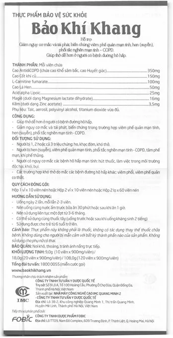 Bảo Khí Khang hỗ trợ các bệnh đường hô hấp hộp 2 lọ x 60 viên 9