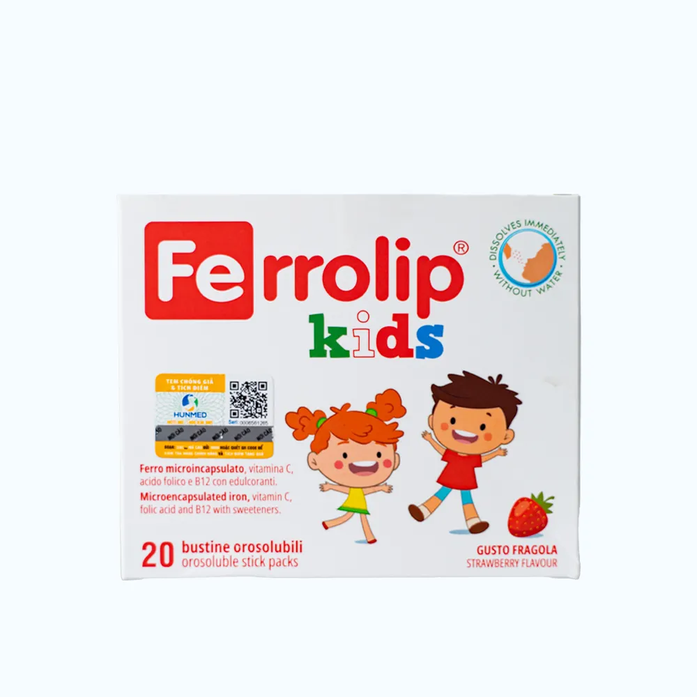 Bột uống Ferrolip Kids bổ sung sắt vị dâu (Hộp 20 gói)