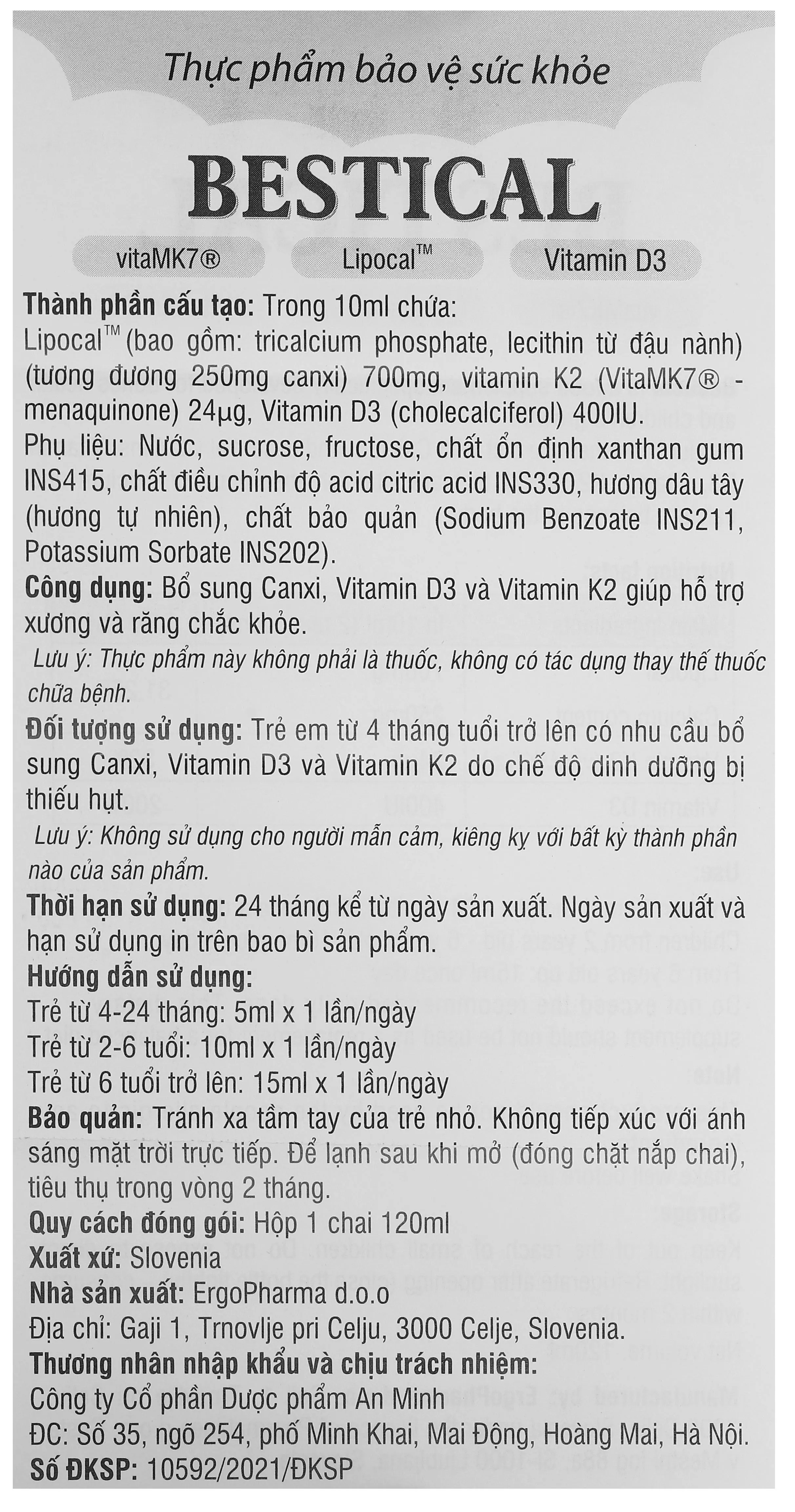 SIRO GIÚP XƯƠNG, RĂNG CHẮC KHỎE BESTICAL ERGOPHARMA 120ML 24