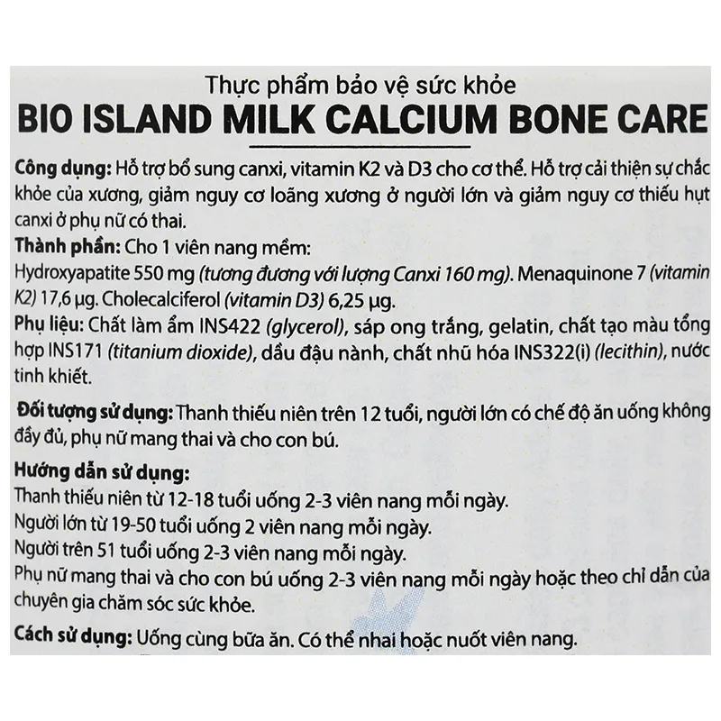 Thực phẩm bảo vệ sức khoẻ: Bio Island Milk Calcium Bone Care 7