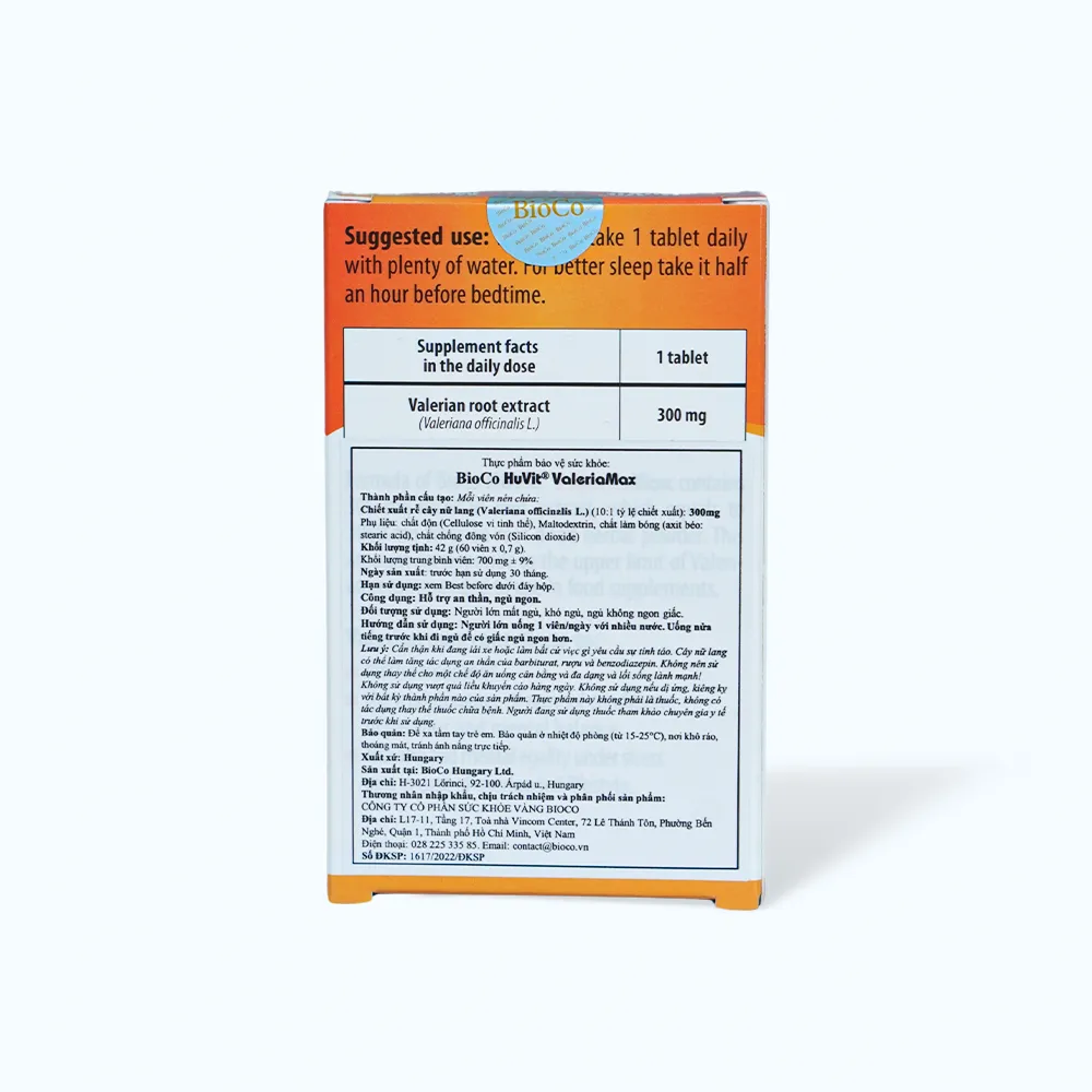 Bioco Huvit Valeria Max (Hộp 60 viên) giúp hỗ trợ an thần và ngủ ngon 4