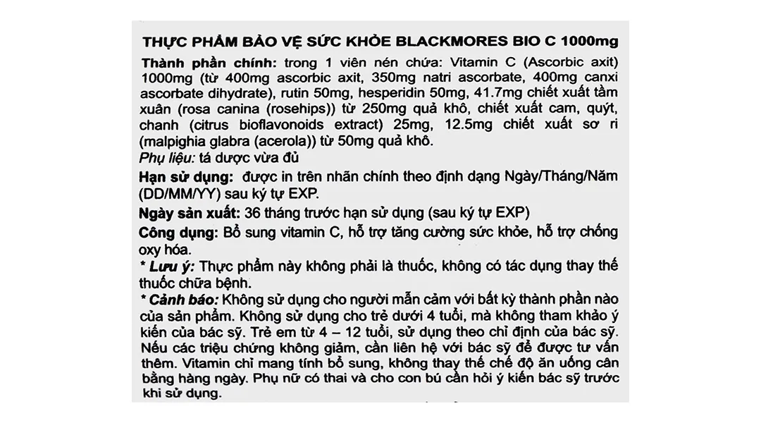 VIÊN UỐNG HỖ TRỢ TĂNG CƯỜNG SỨC KHỎE BLACKMORES BIO C 1000MG 31V 6