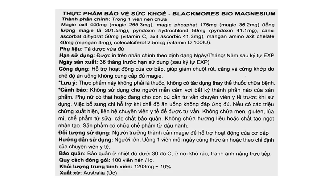 Blackmores Bio Magnesium hỗ trợ hoạt động của cơ bắp lọ 100 viên 6