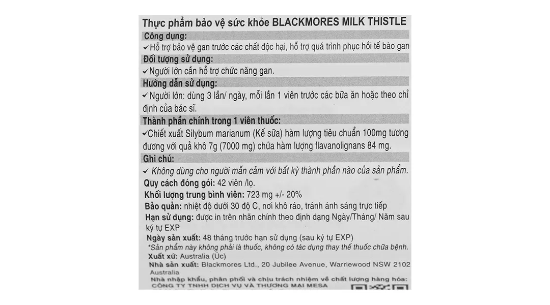 Thực phẩm bảo vệ sức khoẻ Blackmores Milk Thistle - Hộp 42 viên 8