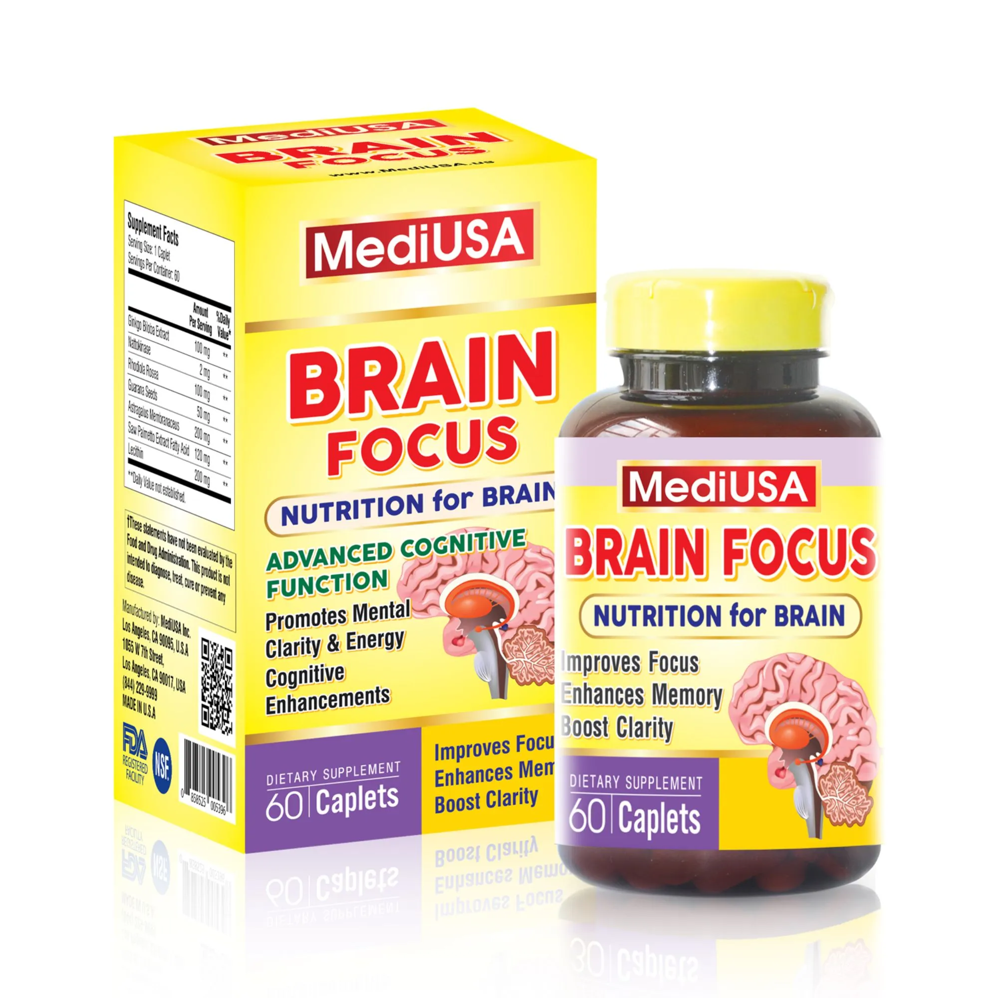 Brain Focus MediUSA - Viên uống hỗ trợ trí não, tăng cường trí nhớ (60 viên)
