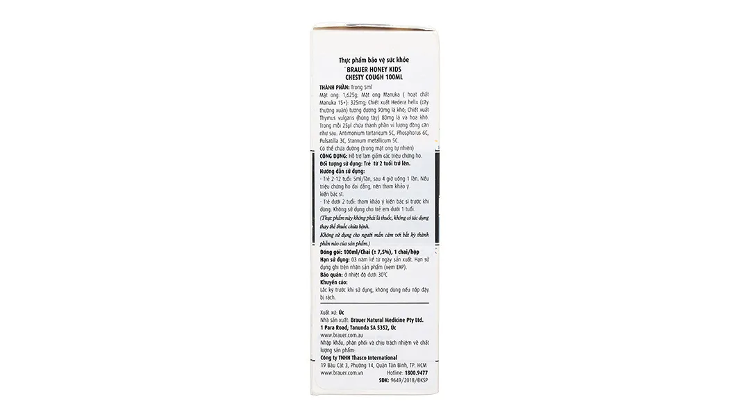 Thực phẩm bảo vệ sức khỏe Brauer Kids Manuka Honey Chesty Cough (100ml) 3