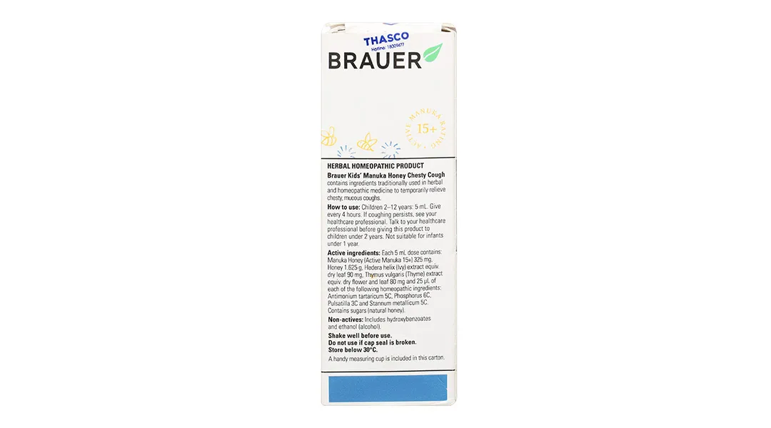 Thực phẩm bảo vệ sức khỏe Brauer Kids Manuka Honey Chesty Cough (100ml) 4