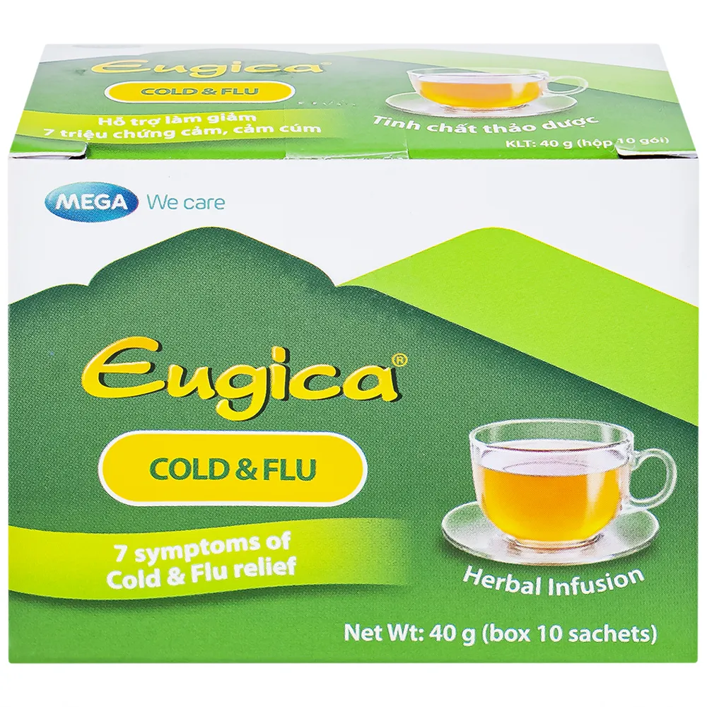 CỐM HỖ TRỢ LÀM GIẢM CÁC TRIỆU CHỨNG CẢM EUGICA COLD & FLU MEGA 10 GÓI 5