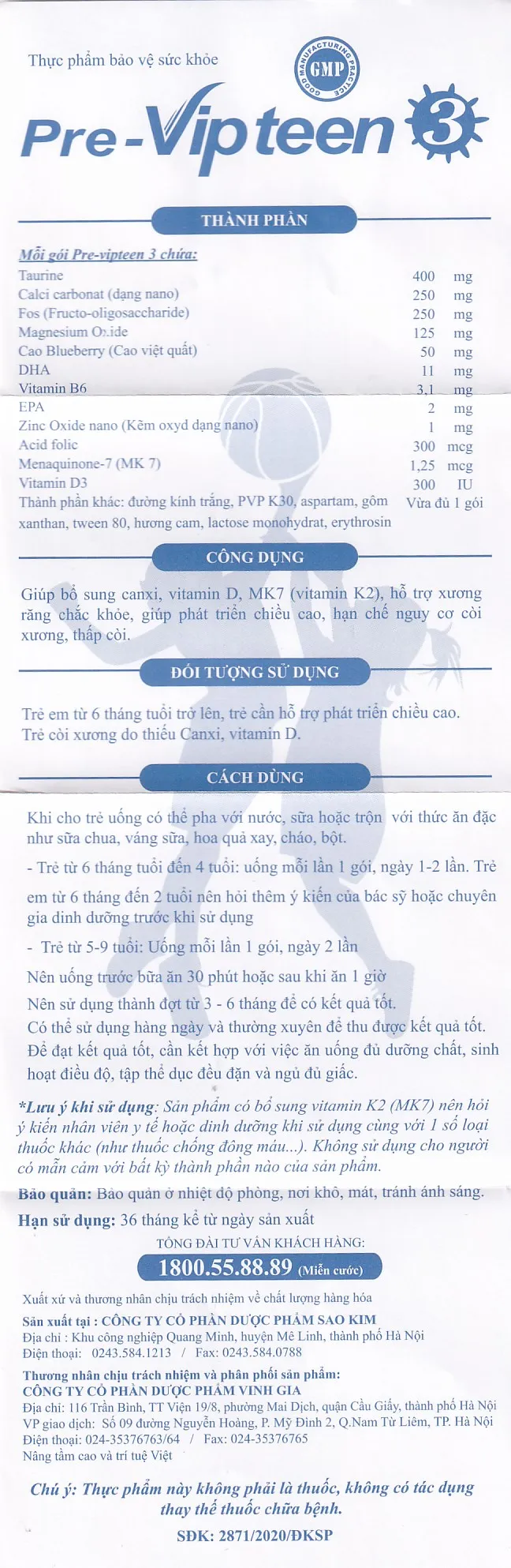 CỐM PHÁT TRIỂN CHIỀU CAO PRE-VIPTEEN 3 20 GÓI 9