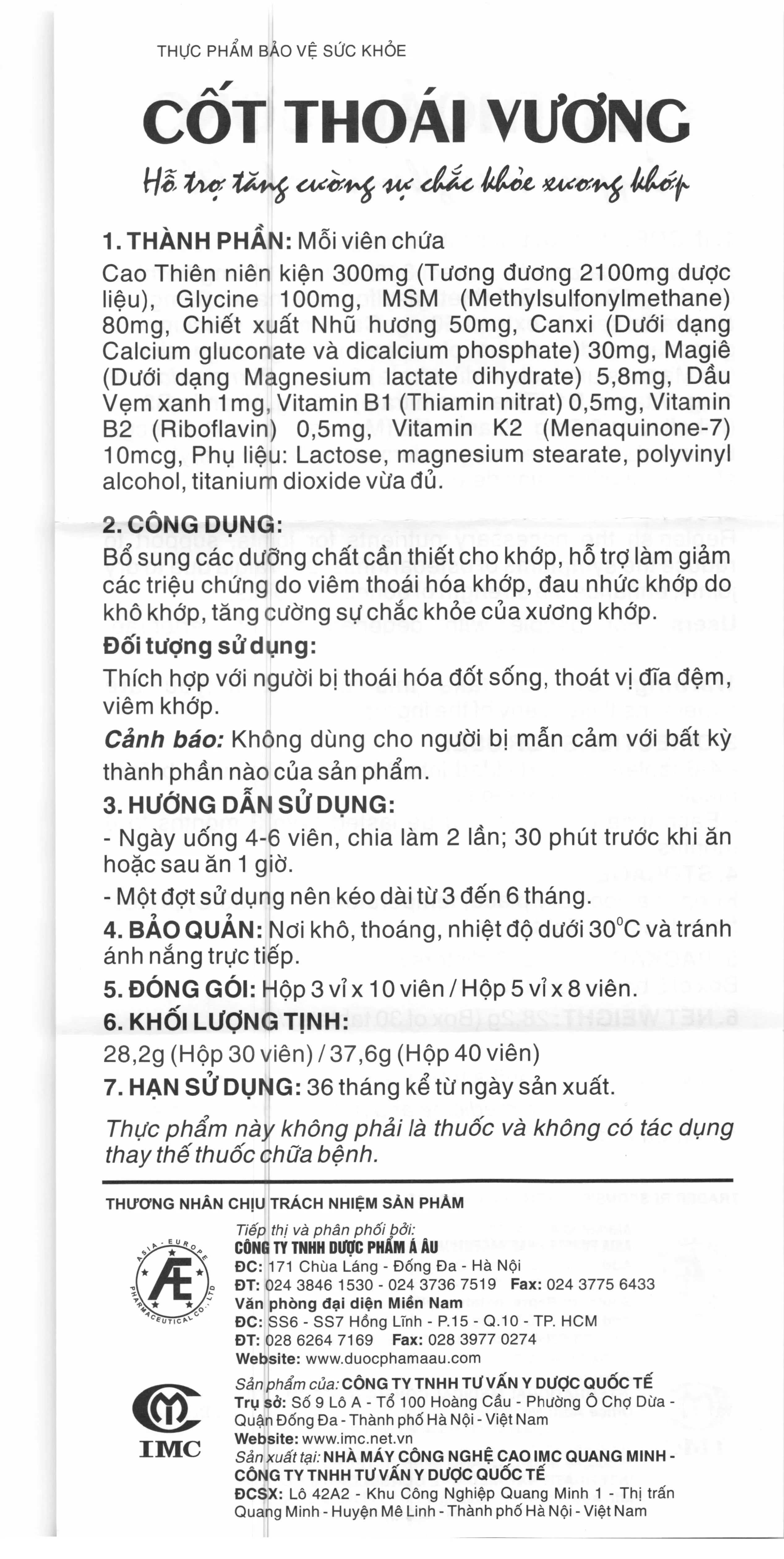 Cốt Thoái Vương hỗ trợ làm giảm các triệu chứng do viêm thoái hóa khớp, đau nhức khớp hộp 30 viên 15