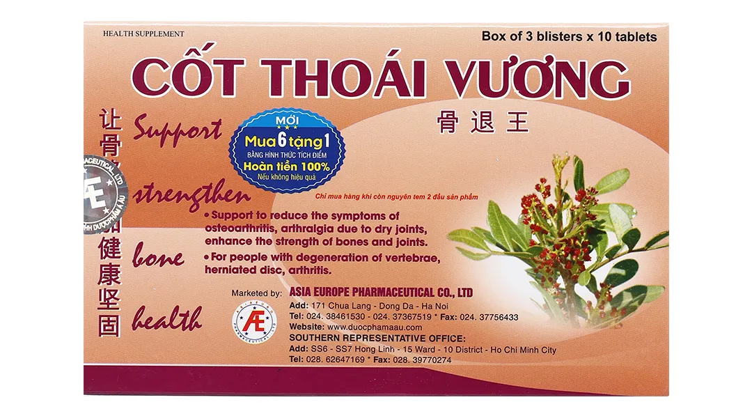 Cốt Thoái Vương hỗ trợ làm giảm các triệu chứng do viêm thoái hóa khớp, đau nhức khớp hộp 30 viên 8