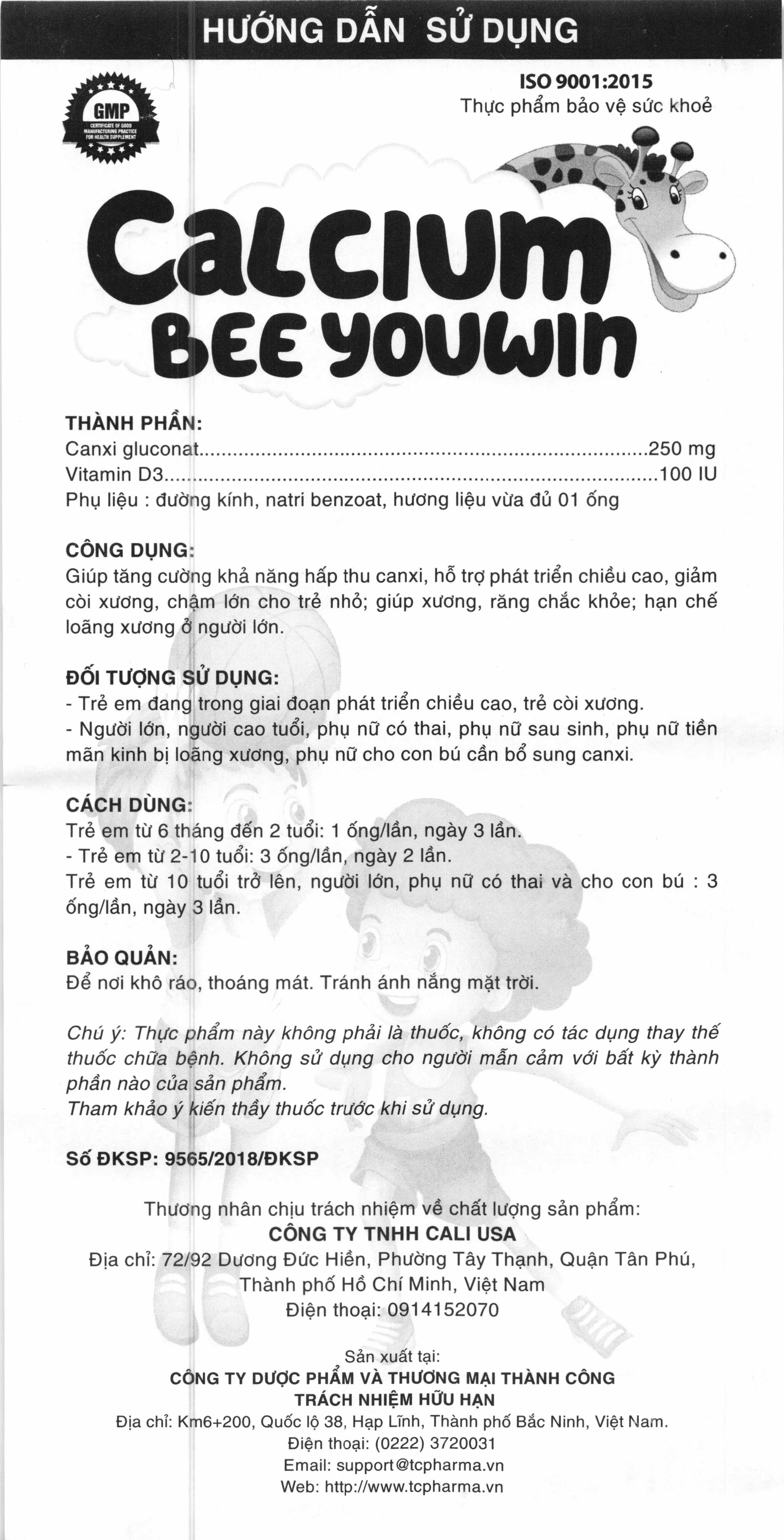 Calcium Beeyouwin Cali Usa hộp 20 ống 6