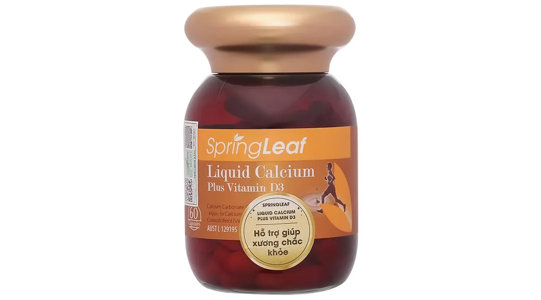 VIÊN UỐNG BỔ SUNG CANXI VÀ VITAMIN D3 GIÚP XƯƠNG CHẮC KHOẺ SPRING LEAF LIQUID CALCIUM PLUS VITAMIN D3 60V 3