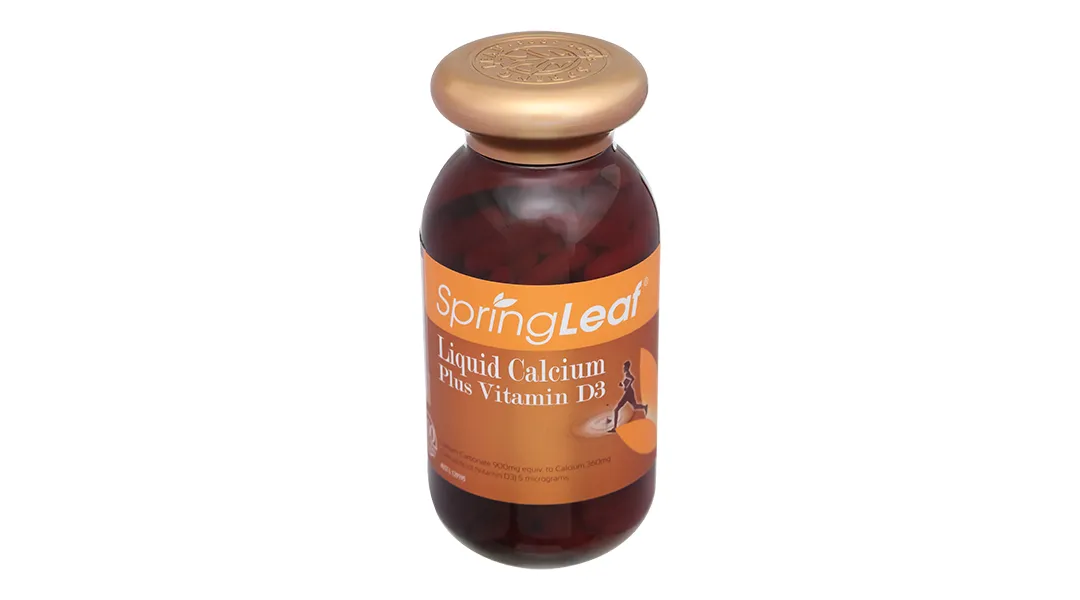 VIÊN UỐNG BỔ SUNG CANXI VÀ VITAMIN D3 GIÚP XƯƠNG CHẮC KHOẺ SPRING LEAF LIQUID CALCIUM PLUS VITAMIN D3 60V 8
