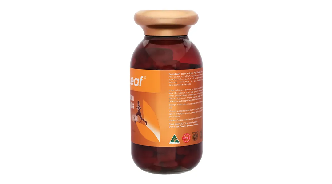 VIÊN UỐNG BỔ SUNG CANXI VÀ VITAMIN D3 GIÚP XƯƠNG CHẮC KHOẺ SPRING LEAF LIQUID CALCIUM PLUS VITAMIN D3 60V 10
