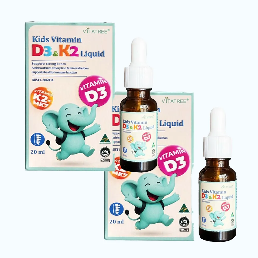 Thực phẩm bảo vệ sức khỏe Vitatree Kids Vitamin D3 & K2 Liquid (Chai 20ml)