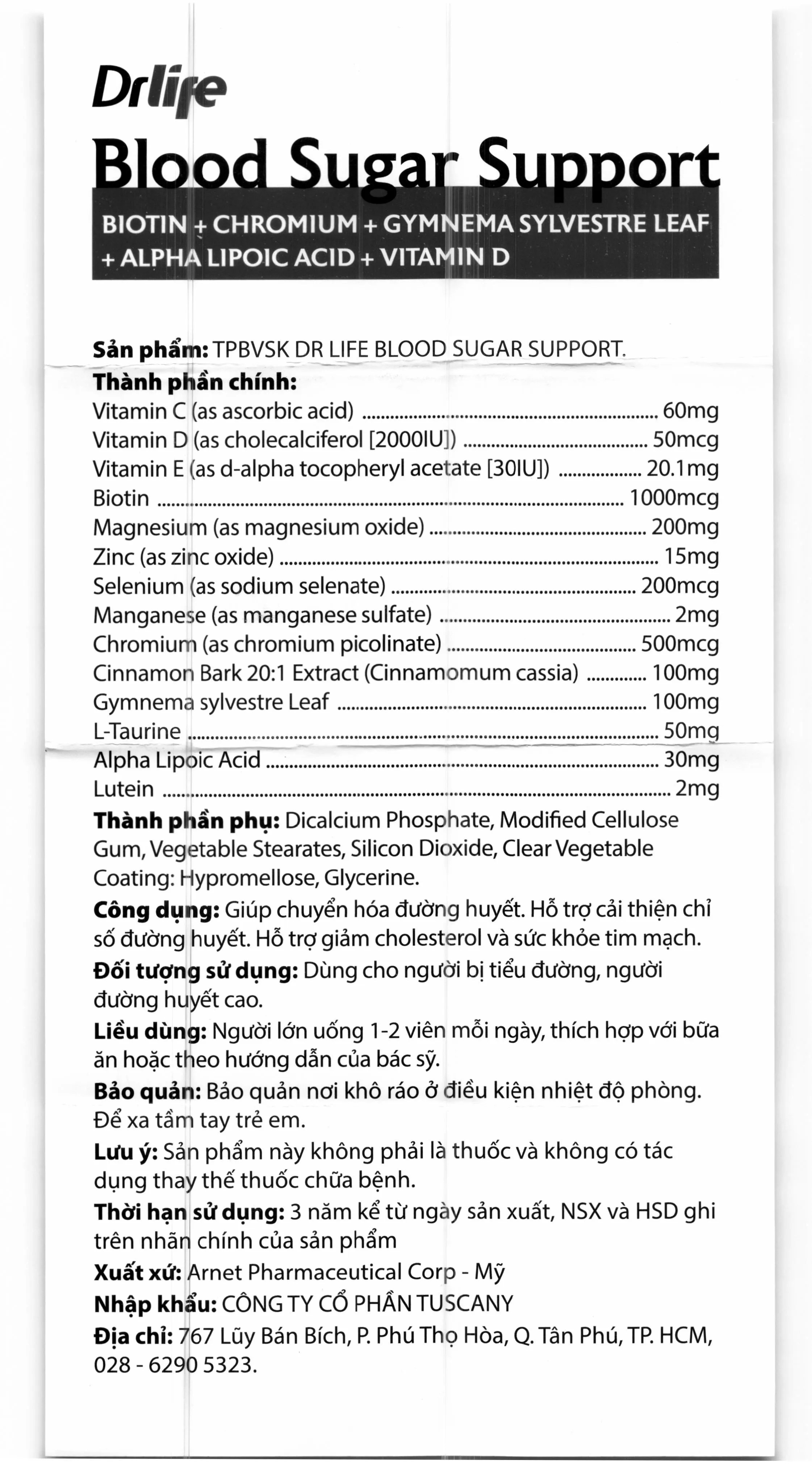Drlife Blood Sugar Support hỗ trợ cải thiện chỉ số đường huyết hộp 60 viên 9