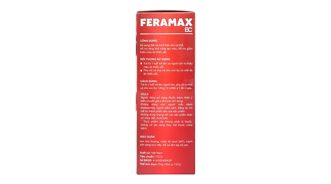 Thực phẩm bảo vệ sức khỏe Feramax Bc hộp 20 ống x 10ml 4