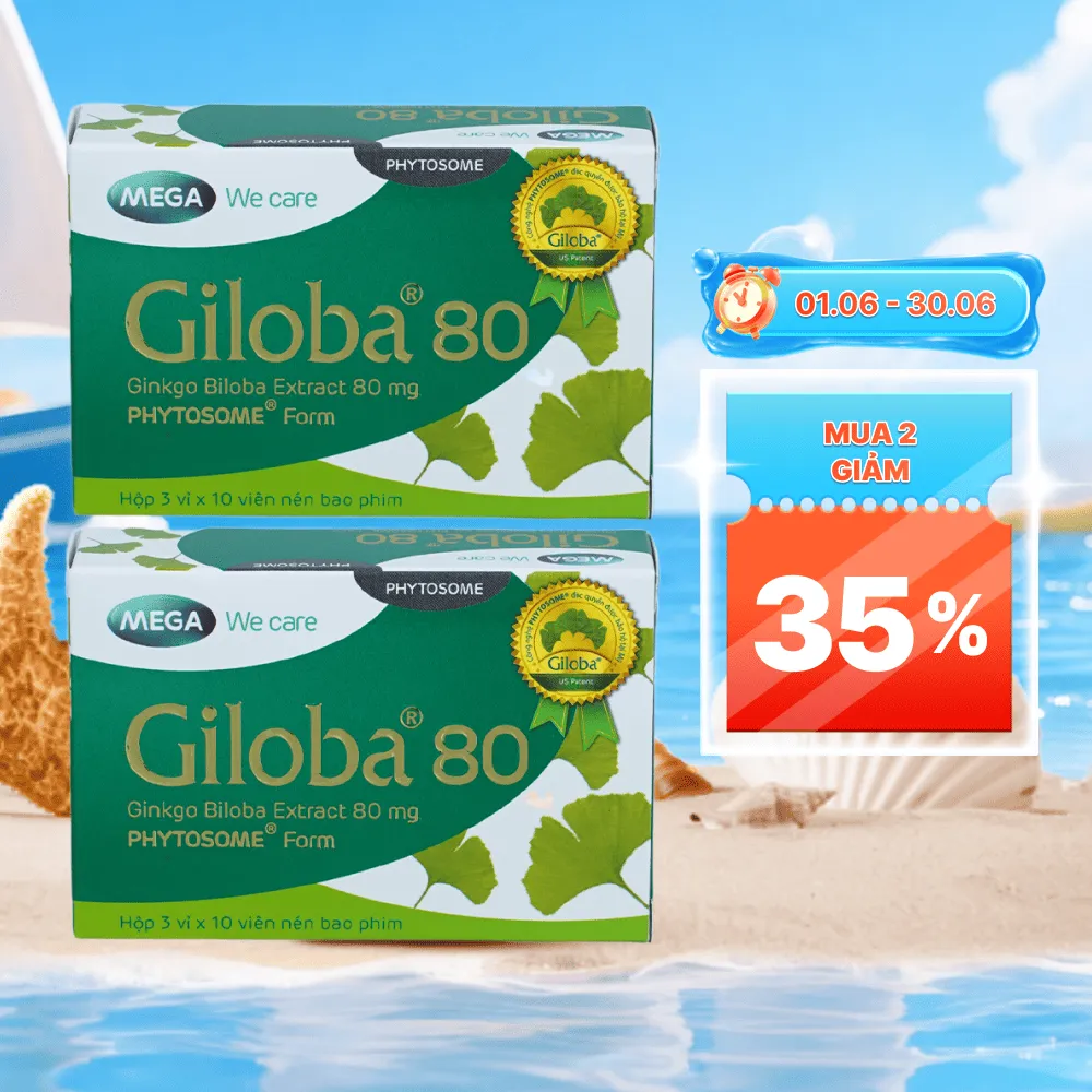 Viên uống Giloba 80 (Hộp 30 viên) hỗ trợ tăng cường tuần hoàn não