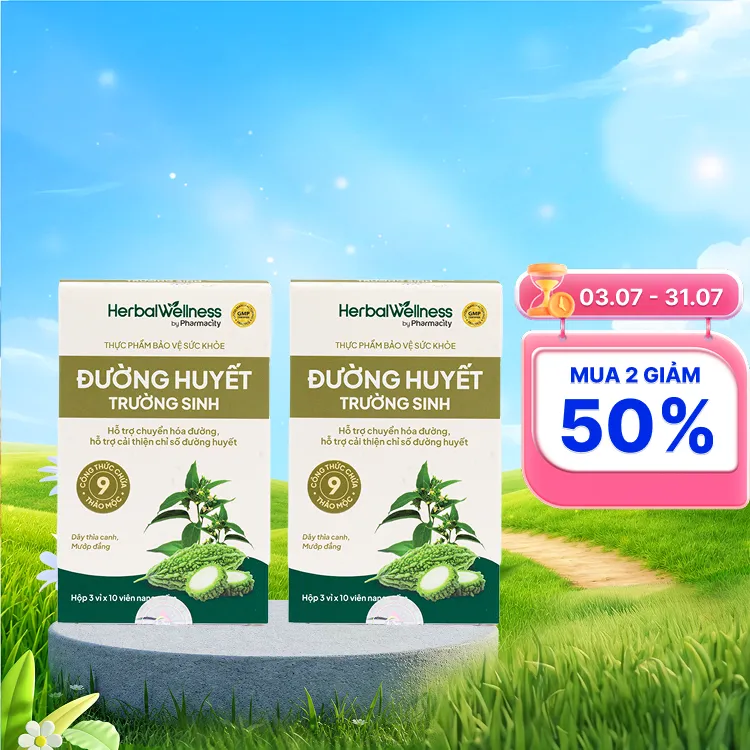 Viên uống Herbal Wellness Đường Huyết Trường Sinh hỗ trợ chuyển hóa đường (Hộp 30 viên)