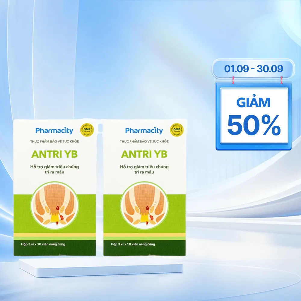 Viên uống Pharmacity ANTRI YB hỗ trợ giảm triệu chứng trĩ ra máu (Hộp 30 viên nang cứng)