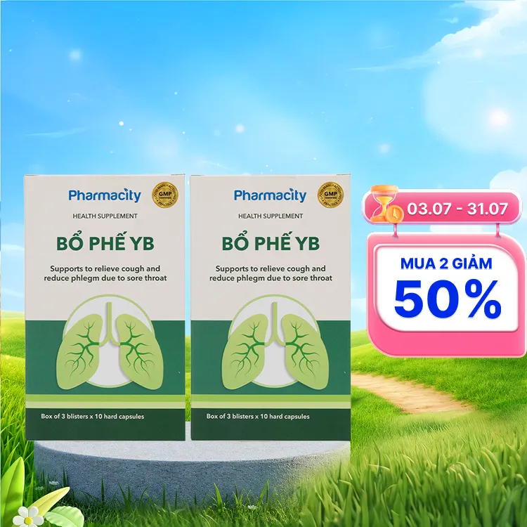 Viên uống Pharmacity Bổ Phế YB hỗ trợ giảm ho, giảm đờm do viêm họng (Hộp 30 viên nang cứng)