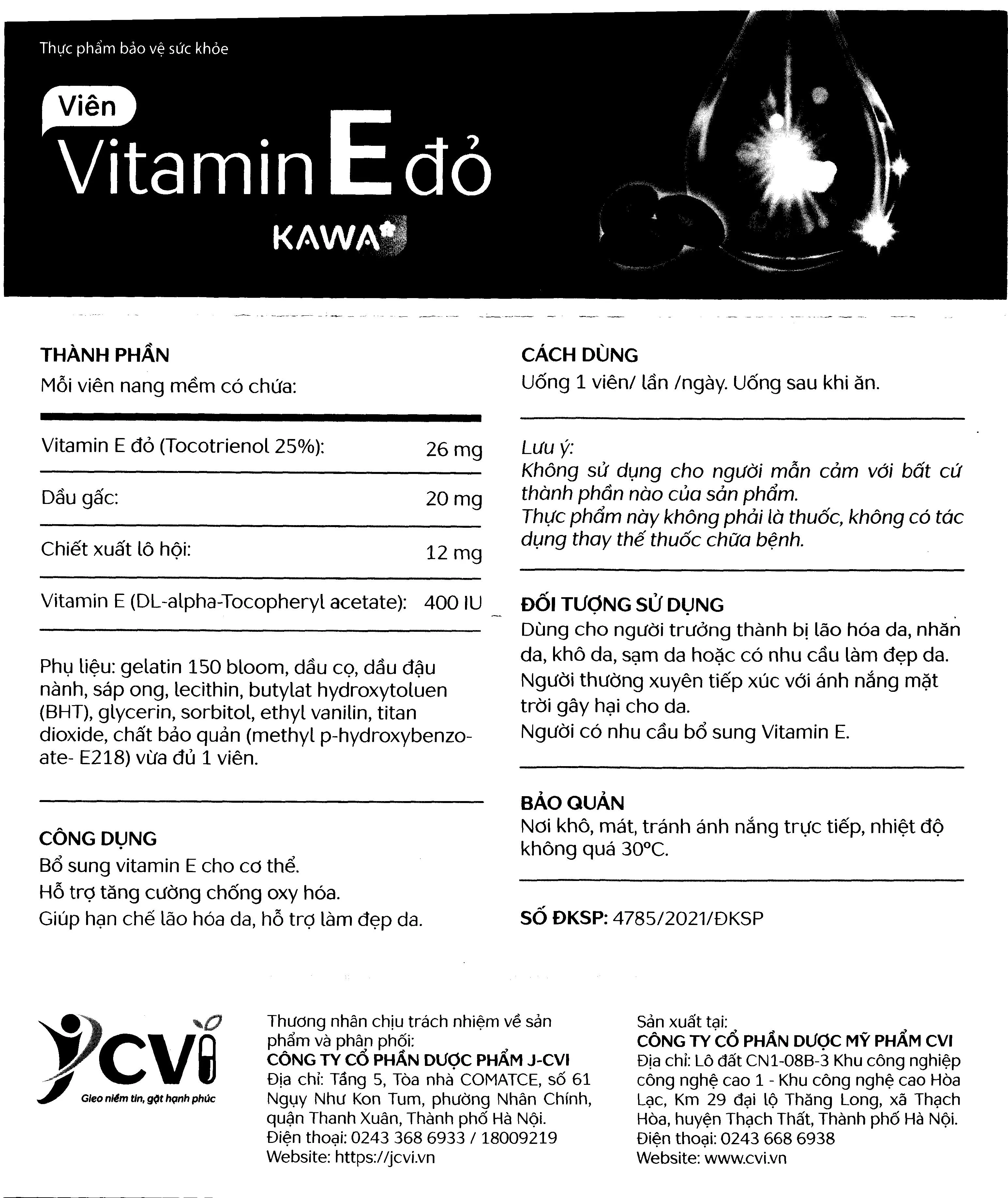 Combo 2 hộp Vitamin E Đỏ Kawa hộp 30 Viên 8