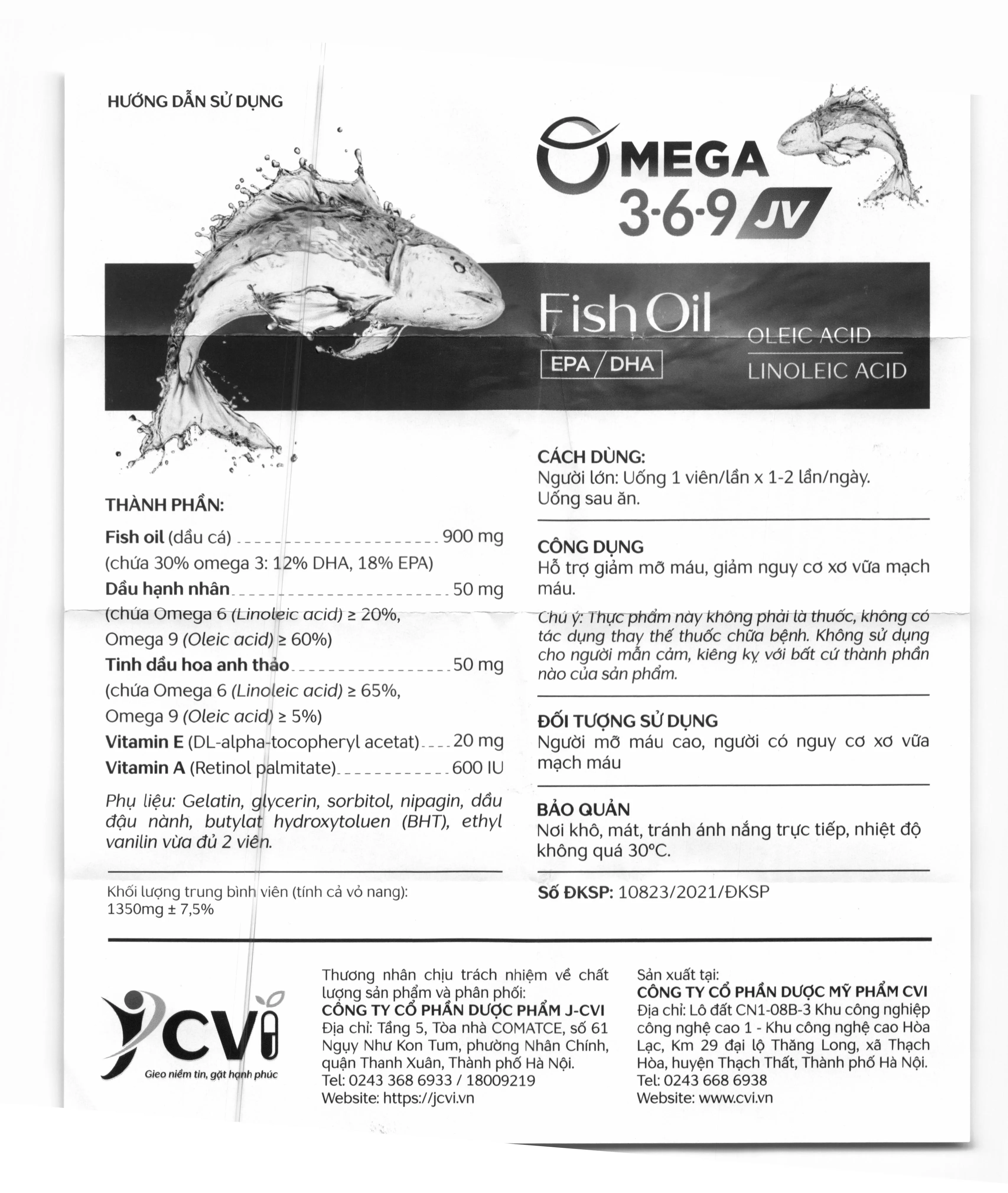Thực phẩm bảo vệ sức khỏe Omega 3-6-9 JV 9