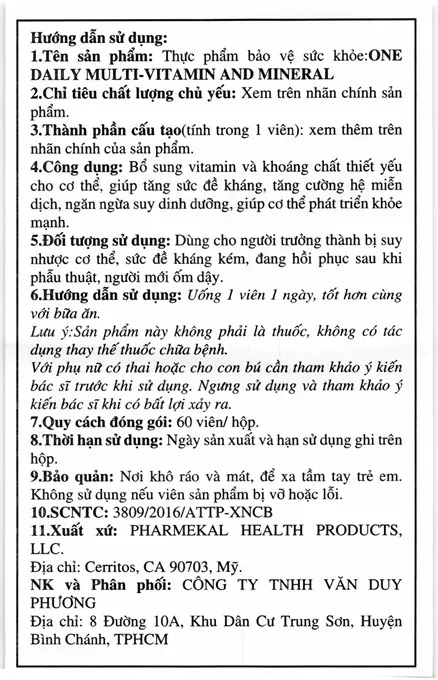 Combo 4 hộp One Daily Multivitamin Pharmekal hỗ trợ giúp bổ sung vitamin và khoáng chất hộp 60 viên 8