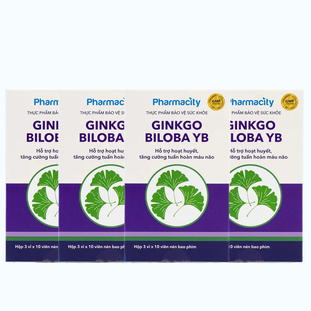 Viên uống Pharmacity Ginkgo Biloba YB hỗ trợ hoạt huyết, tăng cường tuần hoàn máu não (Hộp 30 viên)