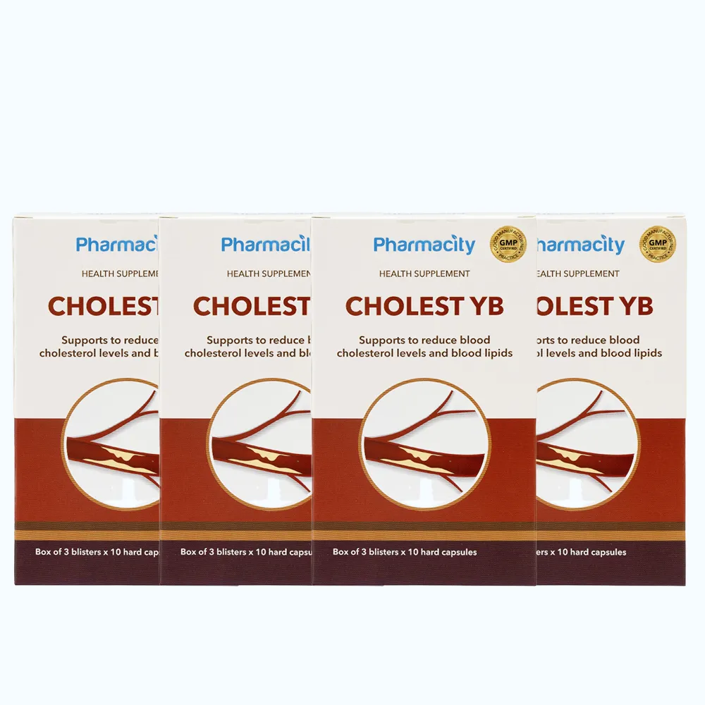 Viên uống Pharmacity Cholest YB hỗ trợ giảm cholesterol máu, giảm mỡ máu (Hộp 30 viên nang cứng)