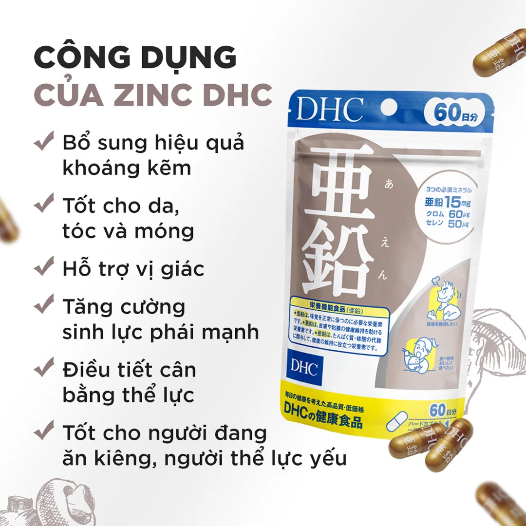 Combo Thực Phẩm Bảo Vệ Sức Khỏe DHC Zinc + Thực Phẩm Bảo Vệ Sức Khỏe DHC Vitamin C Hard Capsule 6