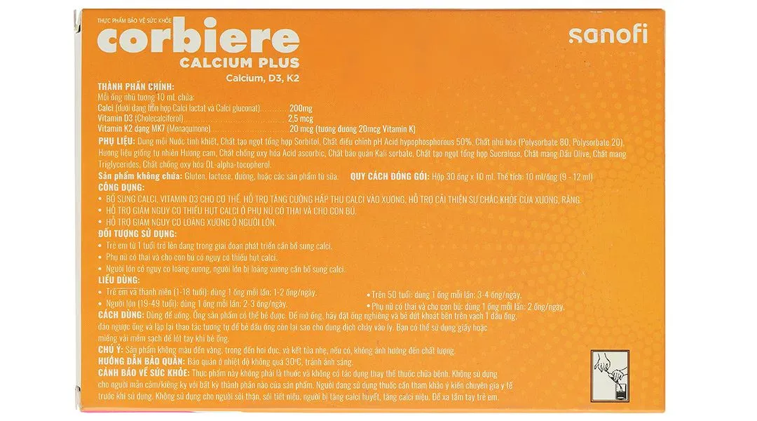 CORBIERE CALCIUM PLUS SANOFI 3X10 ỐNG 4