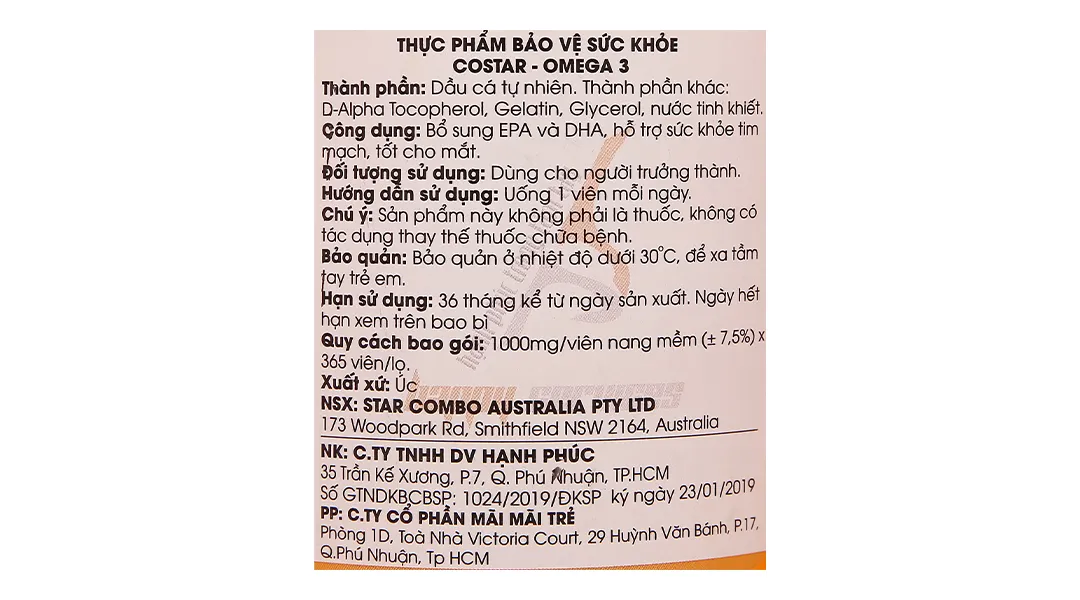 Thực phẩm bảo vệ sức khoẻ: Omega 3 lọ 100 viên 15