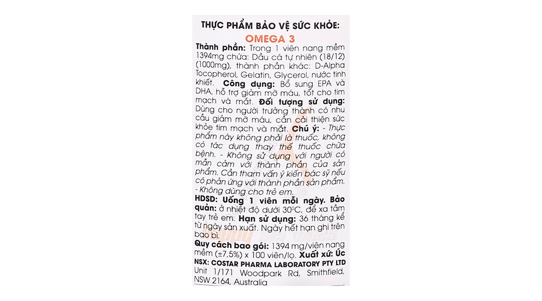 Thực phẩm bảo vệ sức khoẻ: Omega 3 lọ 100 viên 7