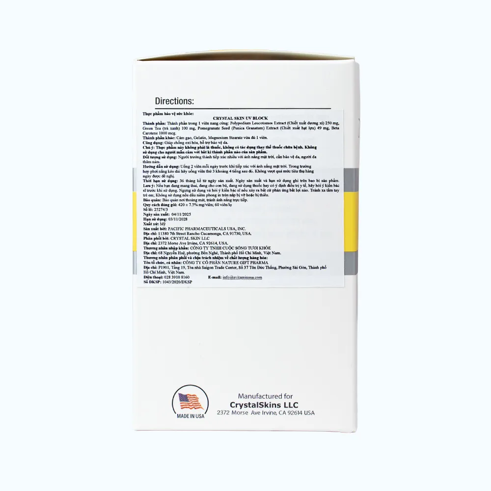 CRYSTAL SKIN UV BLOCK TPBVSK Hỗ Trợ Bảo Vệ Da (Hộp 60 Viên) 4