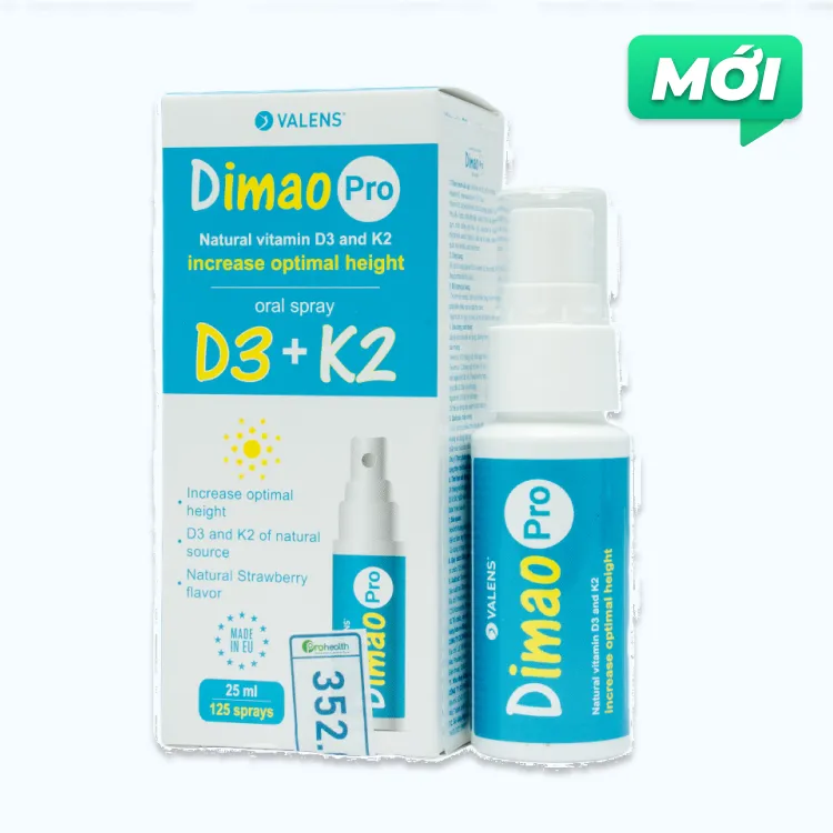 CHAI XỊT GIÚP TĂNG CƯỜNG HẤP THU CANXI DIMAO PRO ORAL SPRAY D3 + K2 VALENS 25ML