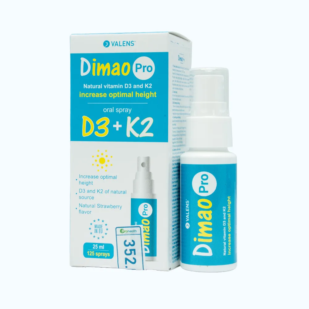 CHAI XỊT GIÚP TĂNG CƯỜNG HẤP THU CANXI DIMAO PRO ORAL SPRAY D3 + K2 VALENS 25ML 2